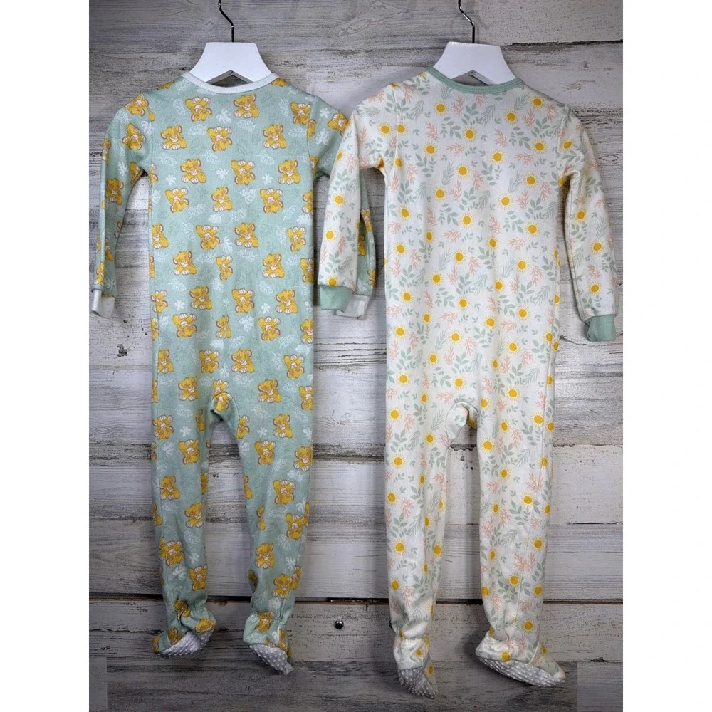 Disney Baby Girls 18M Green Cream Lion King Simba Floral Sleepwear EUC